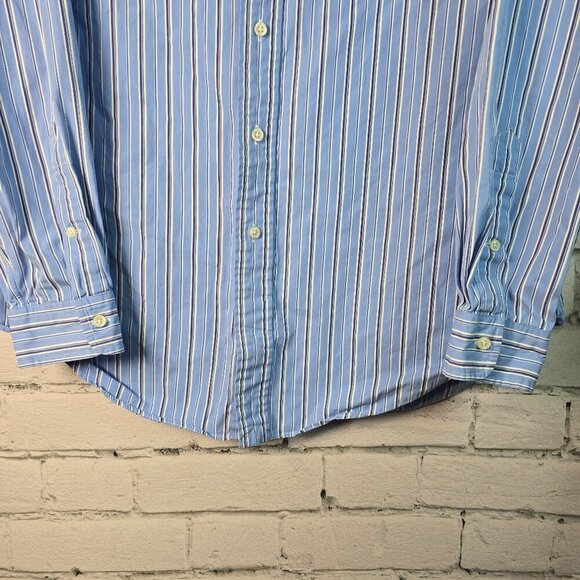 RALPH LAUREN BLUE LABEL MENS BUTTON DOWN LONG SLEEVE BLUE WHITE STRIPE LG - Picture 2 of 5